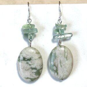 2/$20, Flower Agate & Fluorite Earrings, Sterling Silver Hook + Genuine Gemstone